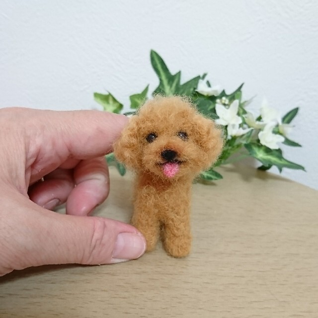 羊毛フェルト　トイプードル　レッド　ひよこ　犬　ハンドメイド　ミニチュア