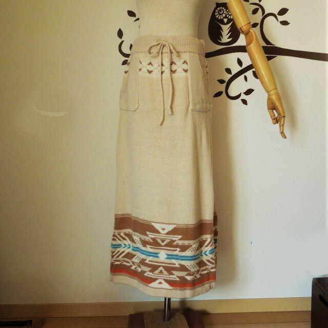チャイハネ(チャイハネ)のオルテガ模様のニットスカート レディースのスカート(ロングスカート)の商品写真