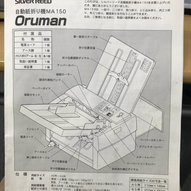 Oruman 自動紙折り機　M150 送料込み 3