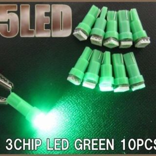 T5 3CHIP LED 緑/グリーン 10個+保障1(車種別パーツ)