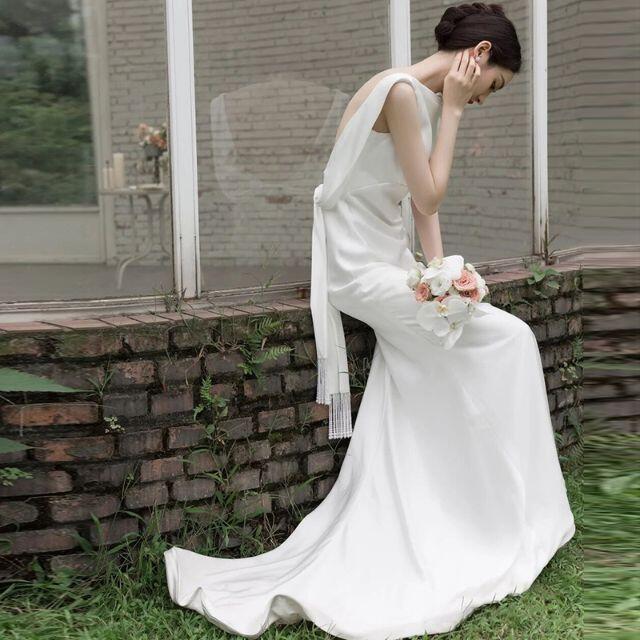 背中空きサテンセクシーウェディングドレス二次会結婚式 前撮りドレス ... マーメイドウエディングドレス 二次会 前撮り フォト サテン