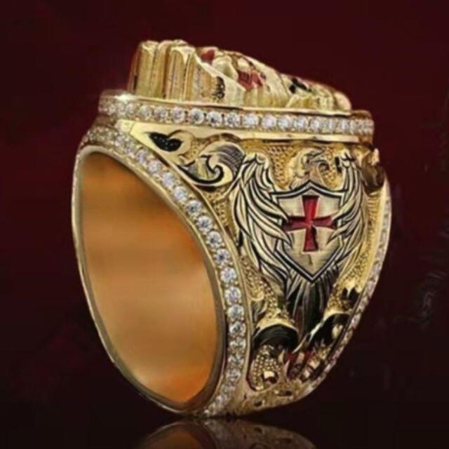新品 スカル ラグジュアリー 彫メンズ 指輪 ゴールド ビンテージ ジルコニア メンズのアクセサリー(リング(指輪))の商品写真