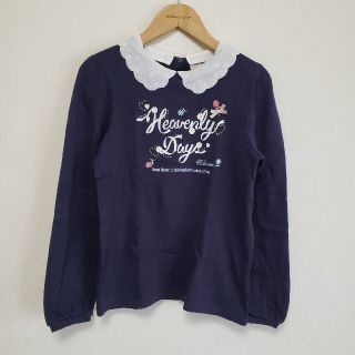 メゾピアノジュニア(mezzo piano junior)の160 メゾピアノジュニア スカラップ刺しゅう衿つき ロンT　紺(Tシャツ/カットソー)