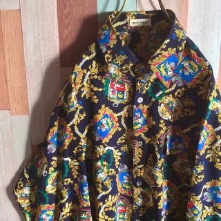 アートヴィンテージ(ART VINTAGE)の【希少】古着 vintage 総柄シャツ レトロ 紋章デザイン グッドカラー(シャツ)