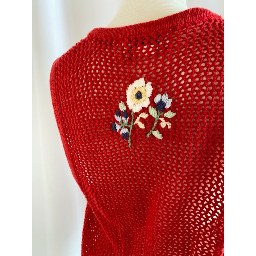 古着 ビンテージ 70s 鍵編み メッシュ ニット ベスト 花柄 模様 古着 ビンテージ 70s 鍵編み メッシュ ニット ベスト 花柄 模様