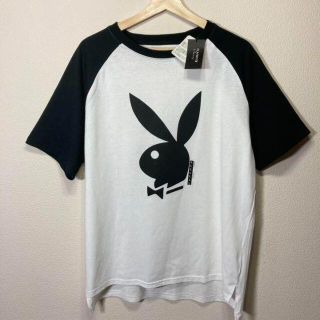 プレイボーイ(PLAYBOY)の☆未使用☆ PLAYBOY ラグラン Tシャツ レディース Lサイズ 白 × 黒(Tシャツ(半袖/袖なし))