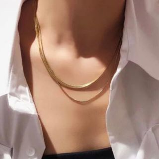 【人気】レイヤードスネークネックレス　ゴールド  韓国　2連　zara チェーン(ネックレス)