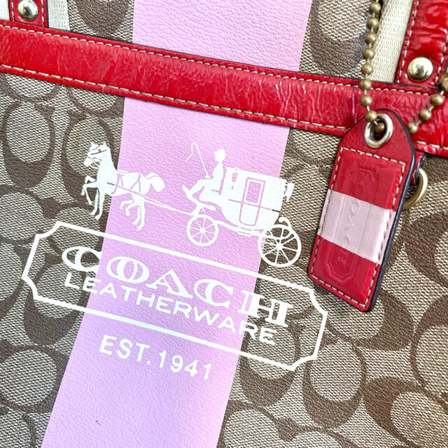 COACH(コーチ)のCOACH コーチ トートバッグ　ブラウンピンクロゴ レディースのバッグ(トートバッグ)の商品写真