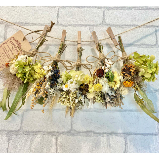ドライフラワー スワッグ ガーランド❁441秋色 ミモザ スモークツリー 花束 ハンドメイドのフラワー/ガーデン(ドライフラワー)の商品写真