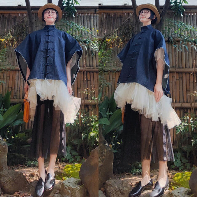 (✨様専用)facetasm デニムスタンドカラーチャイナポンチョコート羽織 | フリマアプリ ラクマ