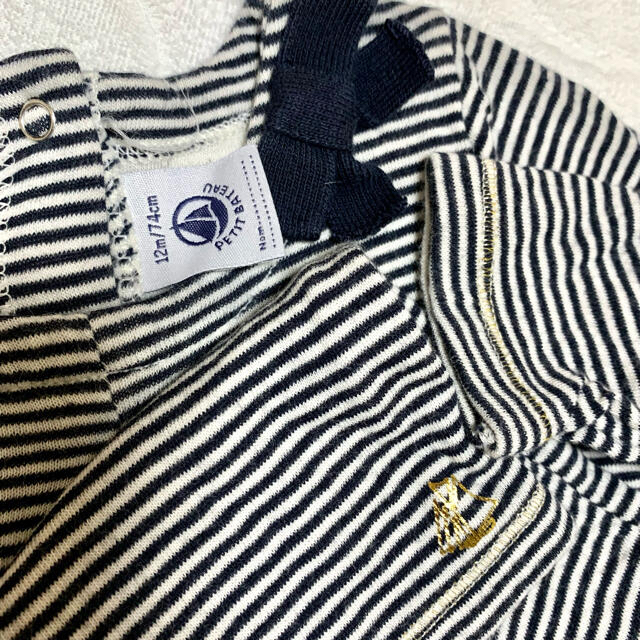 PETIT BATEAU(プチバトー)の美品　プチバトー　ボーダー　ミラレワンピース　マリニエール　カットソー　ハート キッズ/ベビー/マタニティのベビー服(~85cm)(ワンピース)の商品写真