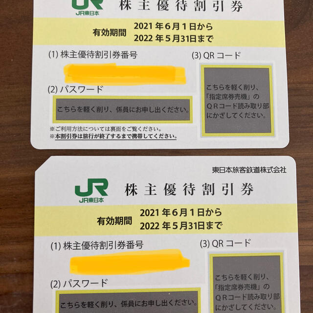 JR(ジェイアール)のJR東日本　株主優待割引券　2枚 チケットの優待券/割引券(その他)の商品写真