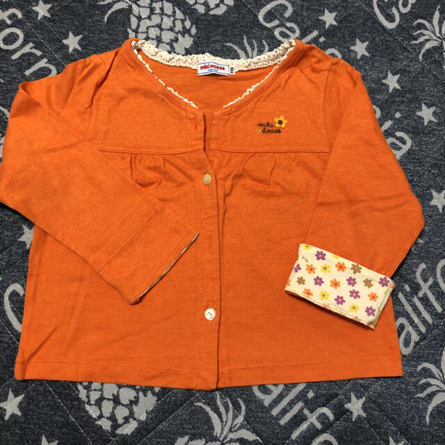 mikihouse(ミキハウス)のミキハウス  カーディガン　110サイズ　オレンジ キッズ/ベビー/マタニティのキッズ服女の子用(90cm~)(Tシャツ/カットソー)の商品写真