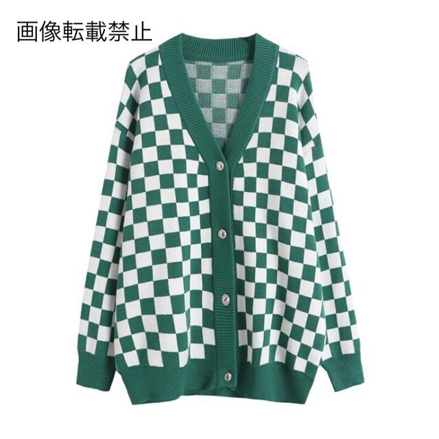 ZARA(ザラ)の🎃10月新作👻6197◆green ブロックチェック柄 ニット カーディガン  レディースのトップス(カーディガン)の商品写真