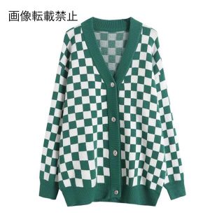 ザラ(ZARA)の🎃10月新作👻6197◆green ブロックチェック柄 ニット カーディガン (カーディガン)