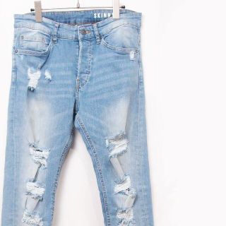 エイチアンドエム(H&M)のH&M ストレッチ ダメージ スキニーデニム 30インチ ブルー(デニム/ジーンズ)