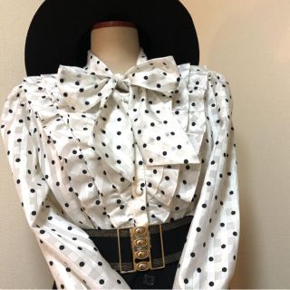 サンタモニカ(Santa Monica)のvintage⭐シャツ⭐ブラウス⭐M～L⭐ドット⭐フリル⭐古着女子⭐レトロ⭐(シャツ/ブラウス(長袖/七分))