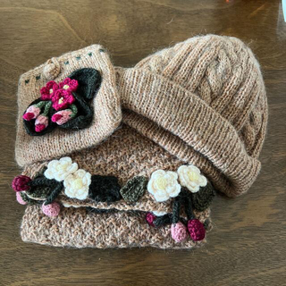 手編みマフラー帽子ポシェット(バッグ)