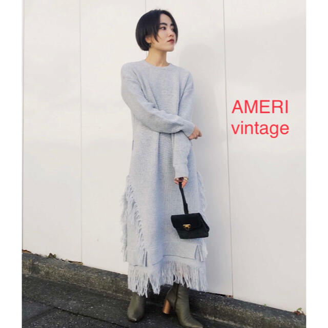 Ameri VINTAGE(アメリヴィンテージ)のAMERI VINTAGE☆フリンジニットドレス☆新品未使用タグ付 レディースのワンピース(ロングワンピース/マキシワンピース)の商品写真