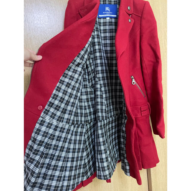 バーバリーブルーレーベル☆ライダース☆プリーツ☆コート☆赤☆36☆S