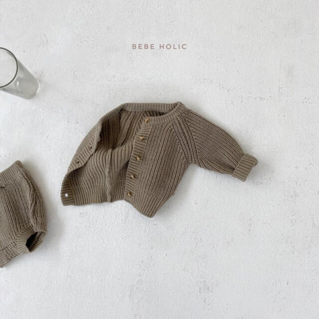 韓国子供服　cardigan knit set  ベージュM ベビー服 キッズ/ベビー/マタニティのベビー服(~85cm)(ロンパース)の商品写真