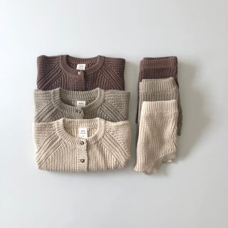 韓国子供服　cardigan knit set  ベージュM ベビー服(ロンパース)