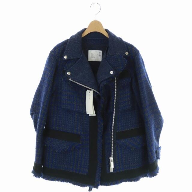 サカイ 19AW ウール ツイード レイヤード ライダースジャケット