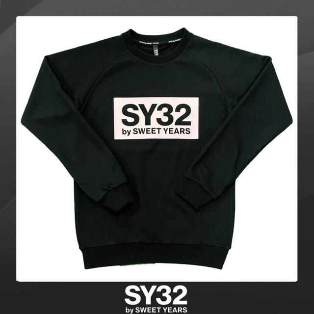 【 SY32 】正規代理店 クルーネックスウェットトレーナー 黒×白　M