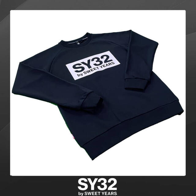 【 SY32 】正規代理店 クルーネックスウェットトレーナー 黒×白　M