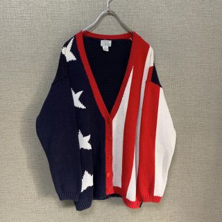 90s アメリカ古着 コットンニット カーディガン ニット アメリカ国旗 ...