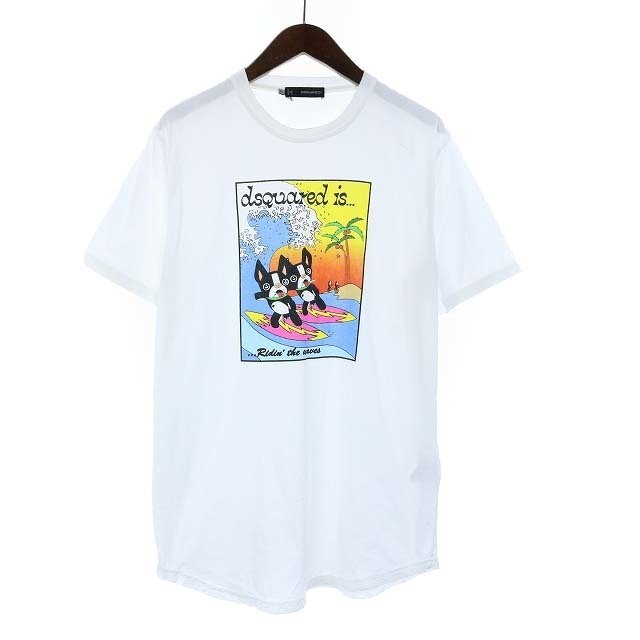 ディースクエアード Tシャツ カットソー Uネック コットン 半袖 XXL 白