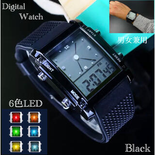 スポーツ腕時計　腕時計　時計　アナデジ式  LED デジタル ミリタリー　黒(腕時計(デジタル))