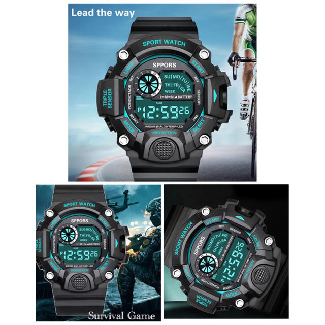 スポーツ腕時計　腕時計　時計　デジタル式  LED デジタル腕時計　グリーン メンズの時計(腕時計(デジタル))の商品写真