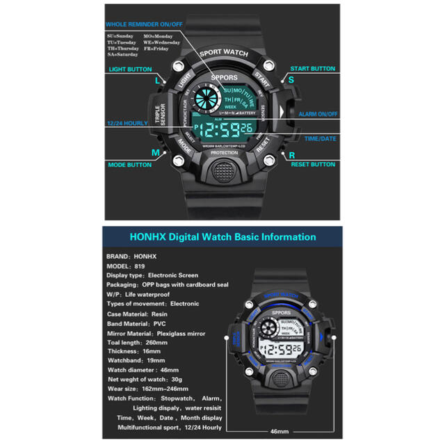 スポーツ腕時計　腕時計　時計　デジタル式  LED デジタル腕時計　グリーン メンズの時計(腕時計(デジタル))の商品写真