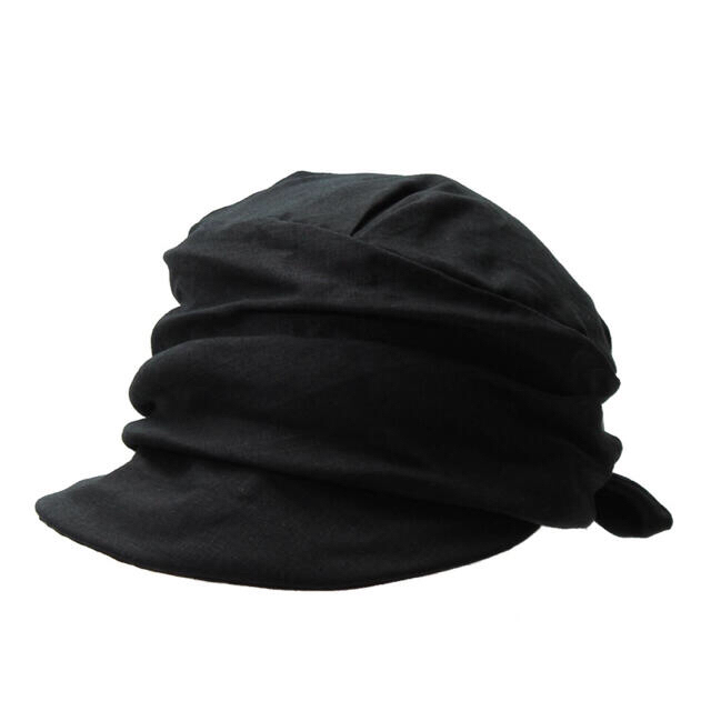 14+後ろリボン調整麻キャップ【ブラック】　　帽子　キャスケット レディースの帽子(キャスケット)の商品写真