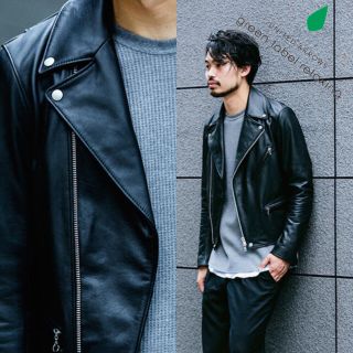 ユナイテッドアローズグリーンレーベルリラクシング(UNITED ARROWS green label relaxing)のグリーンレーベルリラクシング カウハイドレザー　ダブルライダースジャケット　L(ライダースジャケット)