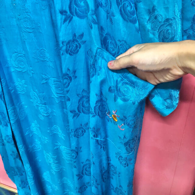 481.ドラゴン 龍 刺繍 サテン ロング丈 チャイナガウン 【古着】
