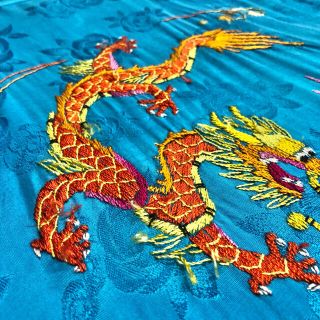 海外 刺繍 龍 ドラゴン リバーシブル チャイナ ガウン ロングコート 配色