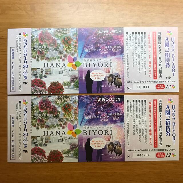 よみうりランド HANA・BIYORI 入園招待券 2枚セット 2枚よみうりランド、2枚はなびより入園