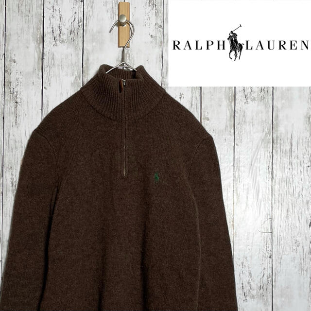 POLO RALPH LAUREN(ポロラルフローレン)の【人気】美品90s ラルフローレン ハーフジップ ニット チャコールブラウン古着 メンズのトップス(ニット/セーター)の商品写真