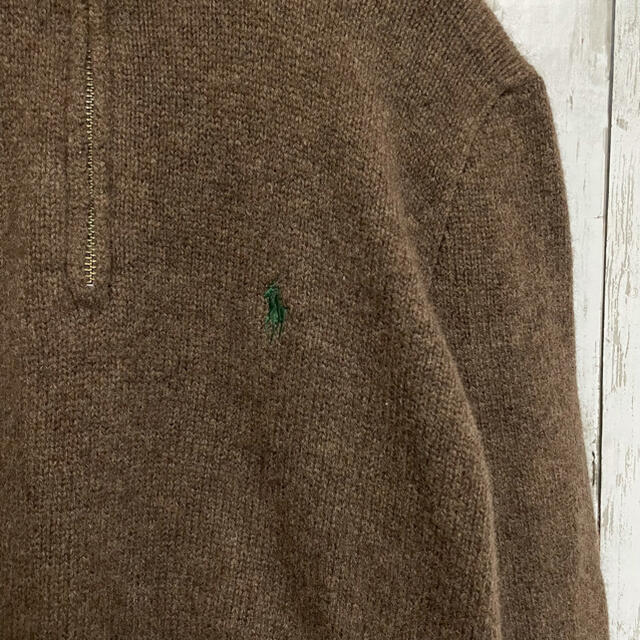 POLO RALPH LAUREN(ポロラルフローレン)の【人気】美品90s ラルフローレン ハーフジップ ニット チャコールブラウン古着 メンズのトップス(ニット/セーター)の商品写真