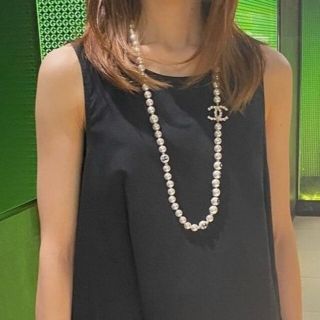 シャネル パール ロングネックレス ロゴ CCマーク ストラス A20P 美品