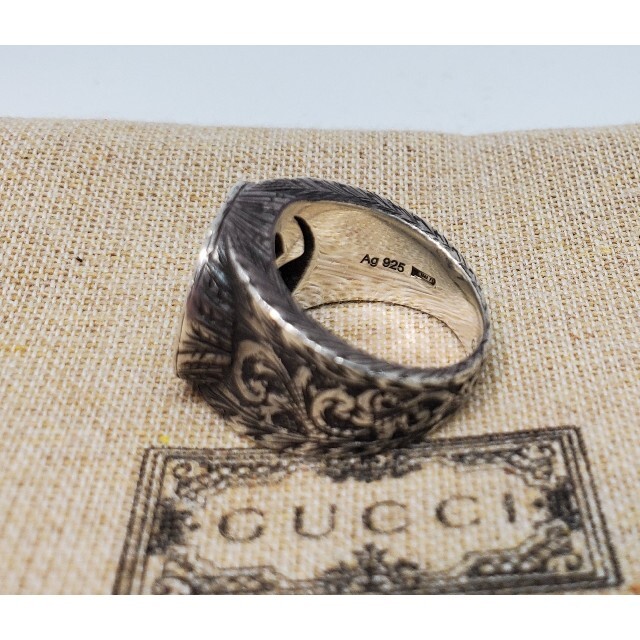 【現行 美品】GUCCI インターロッキングG ワイド リング 燻加工
