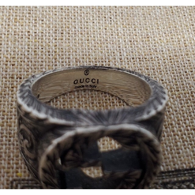 【現行 美品】GUCCI インターロッキングG ワイド リング 燻加工