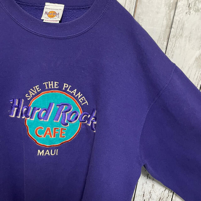 【人気】USA製 ハードロックカフェ マウイ 刺繍ロゴ スウェット 紫