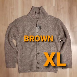 ユニクロ(UNIQLO)のユニクロ　スフレヤーンローゲージカーディガン　ブラウン　XL(カーディガン)