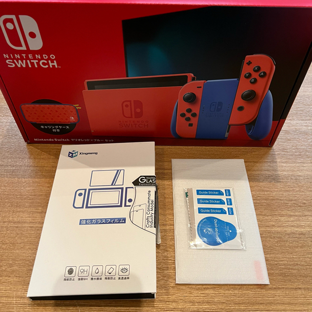 ガラスフィルム付き　Nintendo Switch マリオ レッド×ブルー