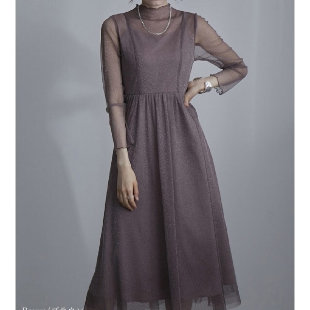Ameri VINTAGE(アメリヴィンテージ)のetoll. ラメチュールロングワンピース レディースのフォーマル/ドレス(ロングドレス)の商品写真