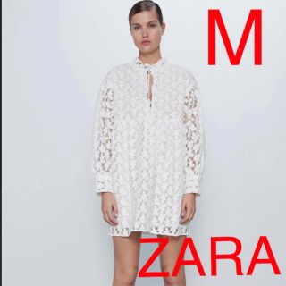 ザラ(ZARA)の完売 ZARA ストラクチャー入り生地ミニワンピース エンブロイダリー 刺繍(ミニワンピース)