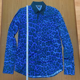 ジャストカヴァリ(Just Cavalli)の美品！　ジャストカヴァリ　ブルーレオパードドレスシャツ　サイズ44(シャツ)